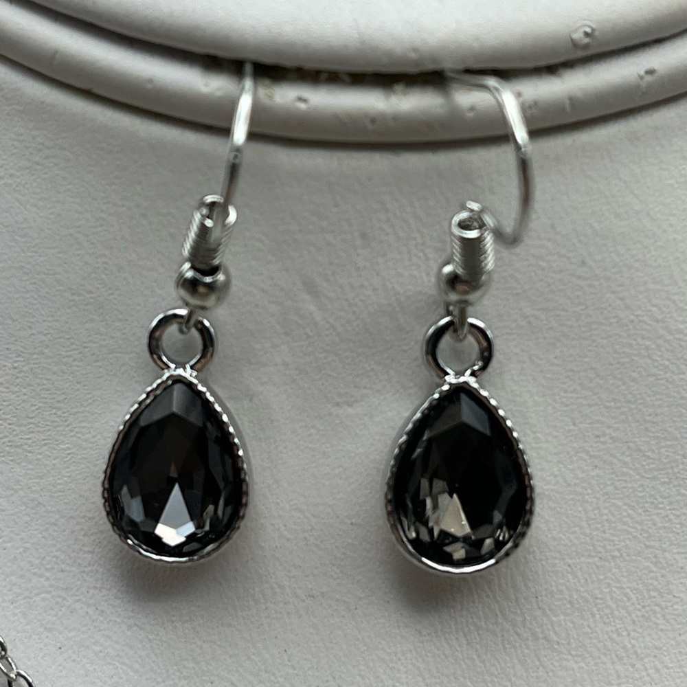 Elegant Silver Tone Smokey Quartz Teardrop Jewelry Set -Jewelry Gift Idea - Picture 3 of 5